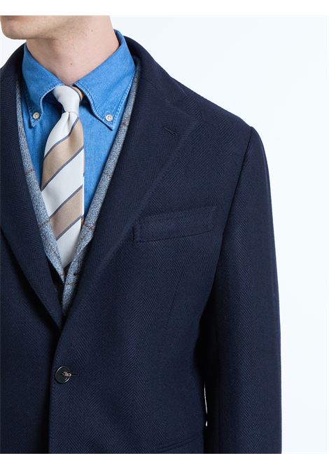 SINGLE-BREASTED WOOL/CASHMERE HERRINGBONE COAT - BLUE - LUIGI